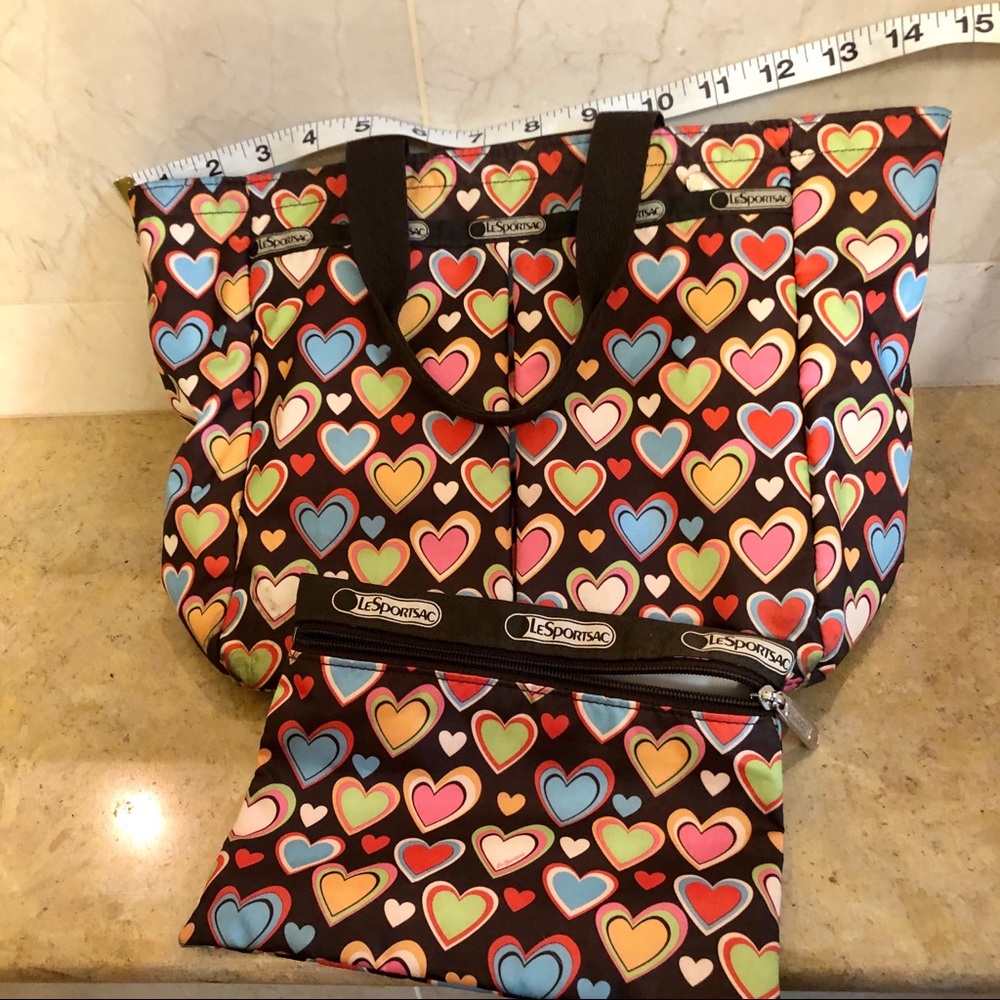 Le Sportsac medium heart tote with matching tote.